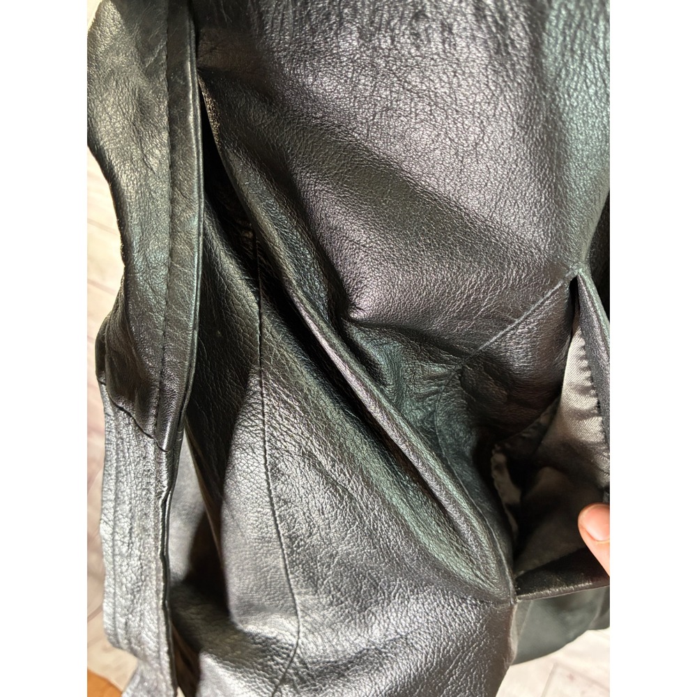 Y2K Vintage Midnight Velvet Belted Zip Leather Jacket Grunge Trench Large Black - Picture 6 of 8